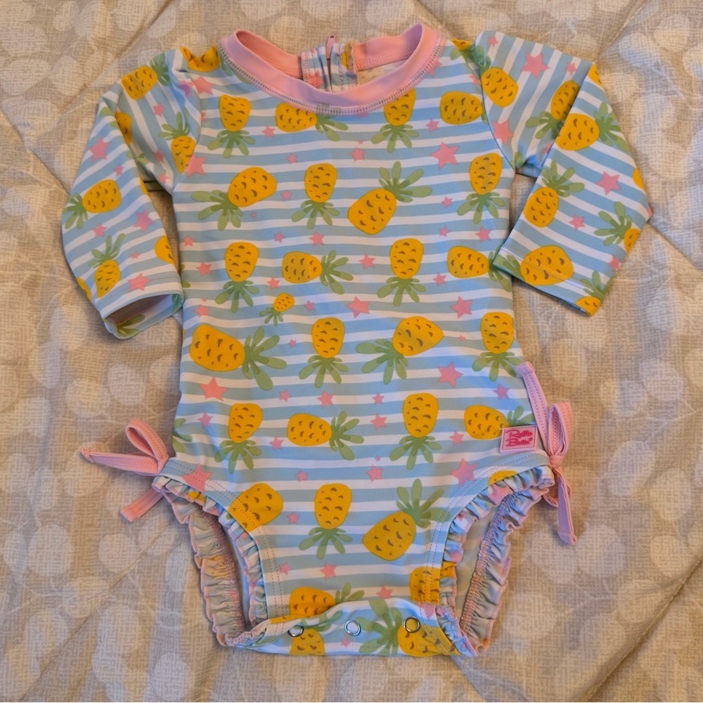 Ruffle Butts pastel pineapple blue and pink baby bathing suit